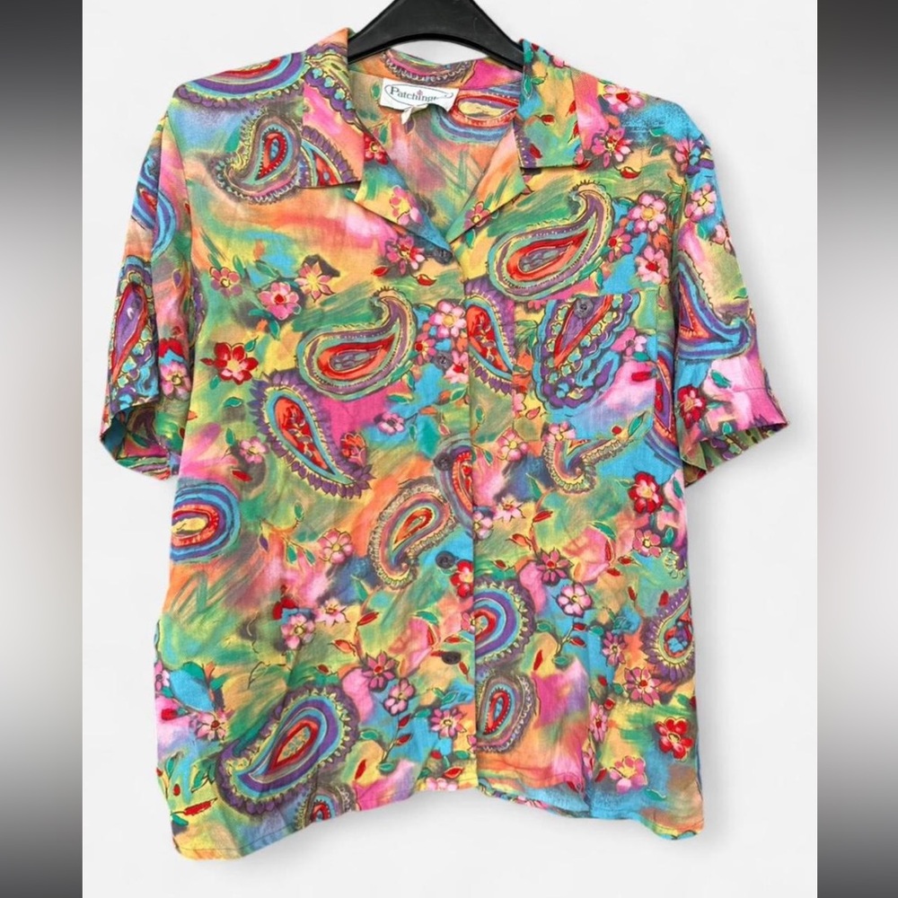 Patchington Multicolor Paisley & Floral Short-Sleeve Button-Down Top